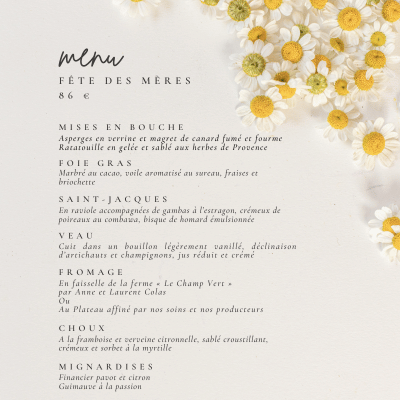 Menu fête des Mères 2026