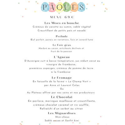 La Route Bleue, Menu Pâques 2026